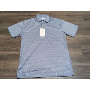Collars & Co. Mens Small Polo Shirt Blue White Geometric Print Short Sleeve‎
